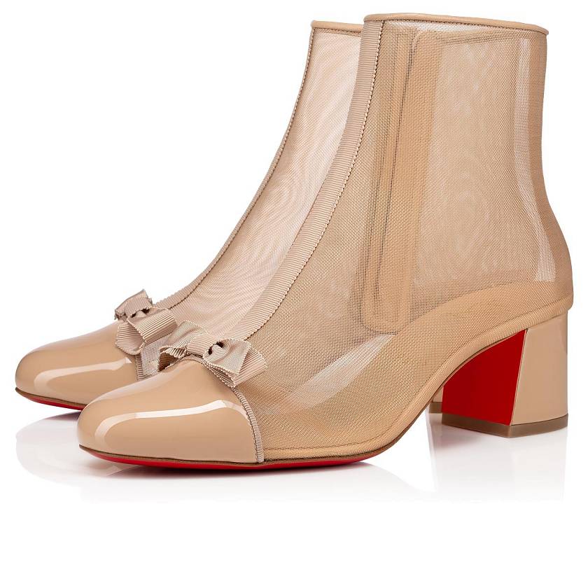 Women's Christian Louboutin Checkypoint Booty 55mm Patent Booties - Nude 1 [9512-480]